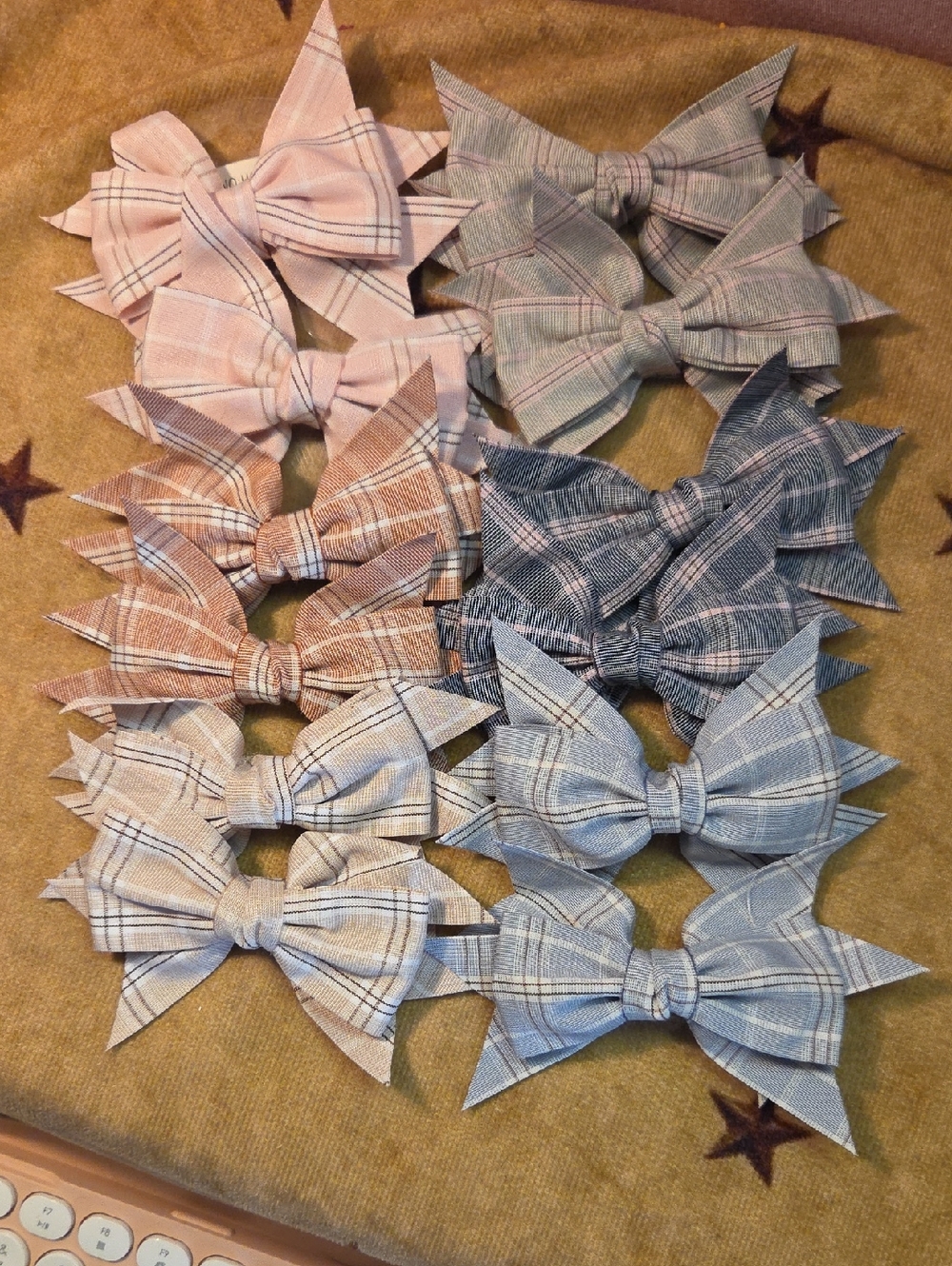 6 Pairs  Med Plaid Bow Hair Clips for Kids - Assorted Neutral Colors